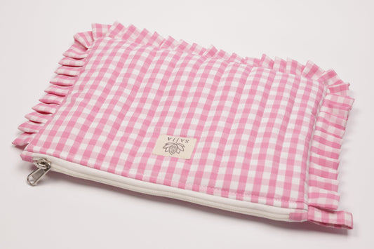 Blush Gingham Frill Pouch