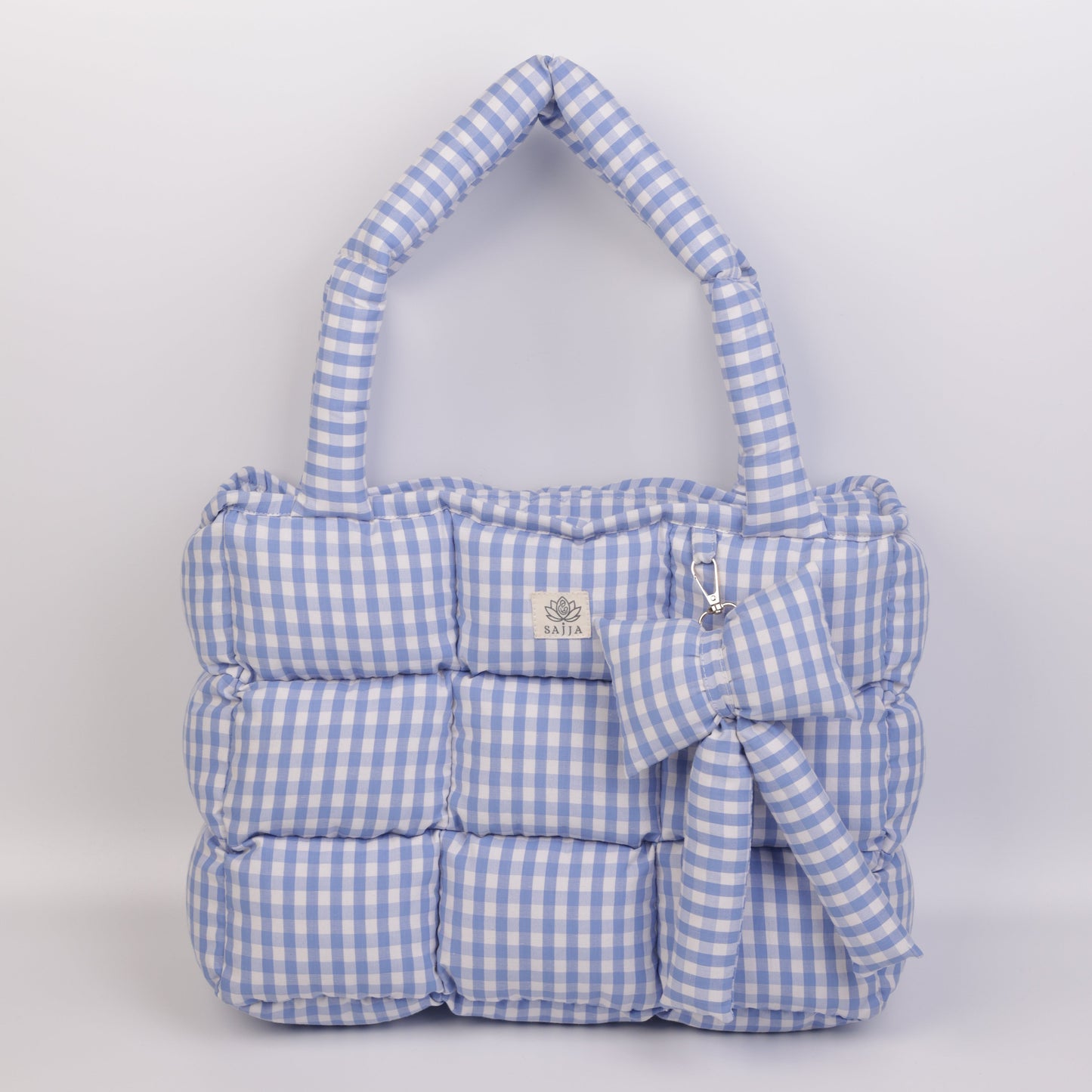 Blue Gingham Puffer Tote