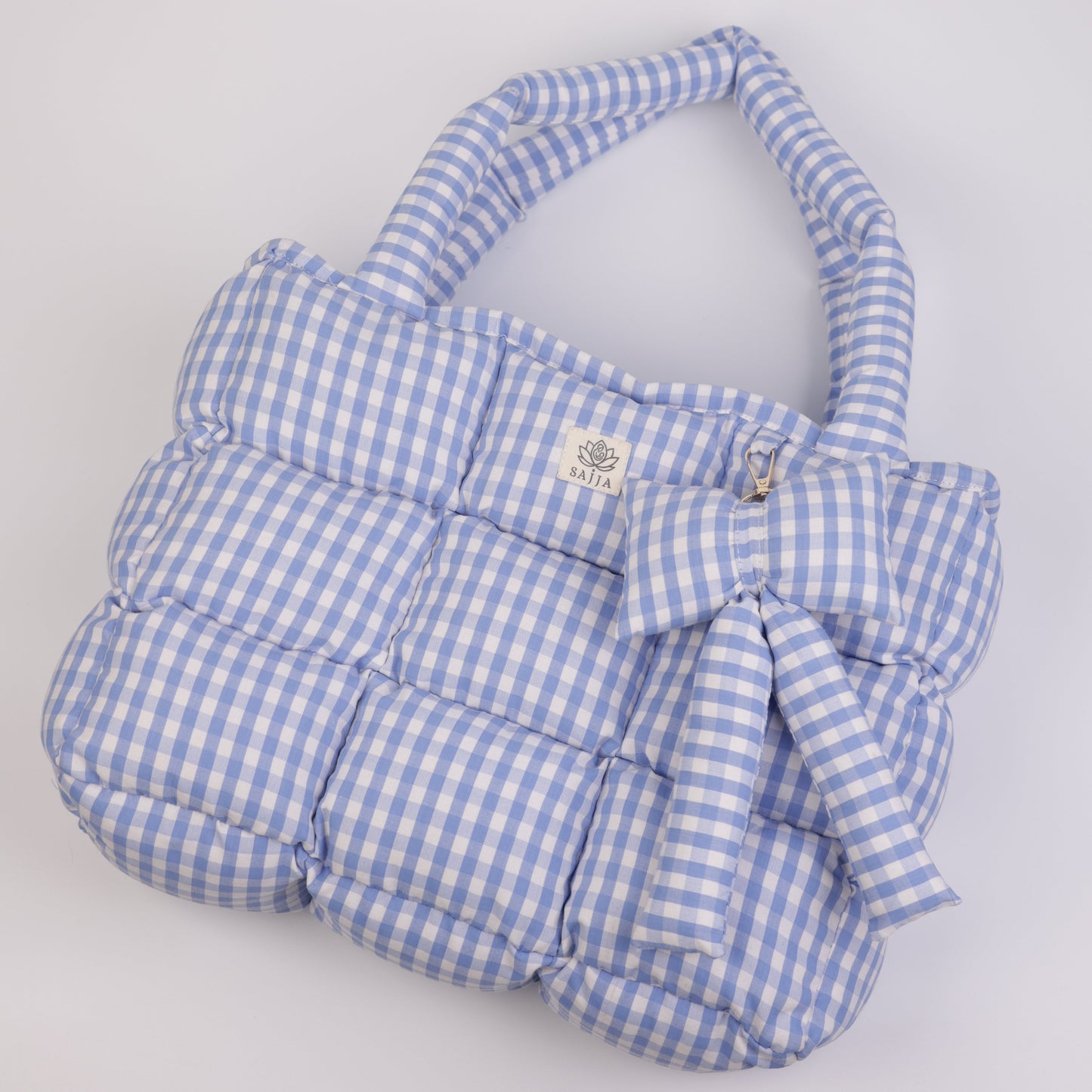 Blue Gingham Puffer Tote