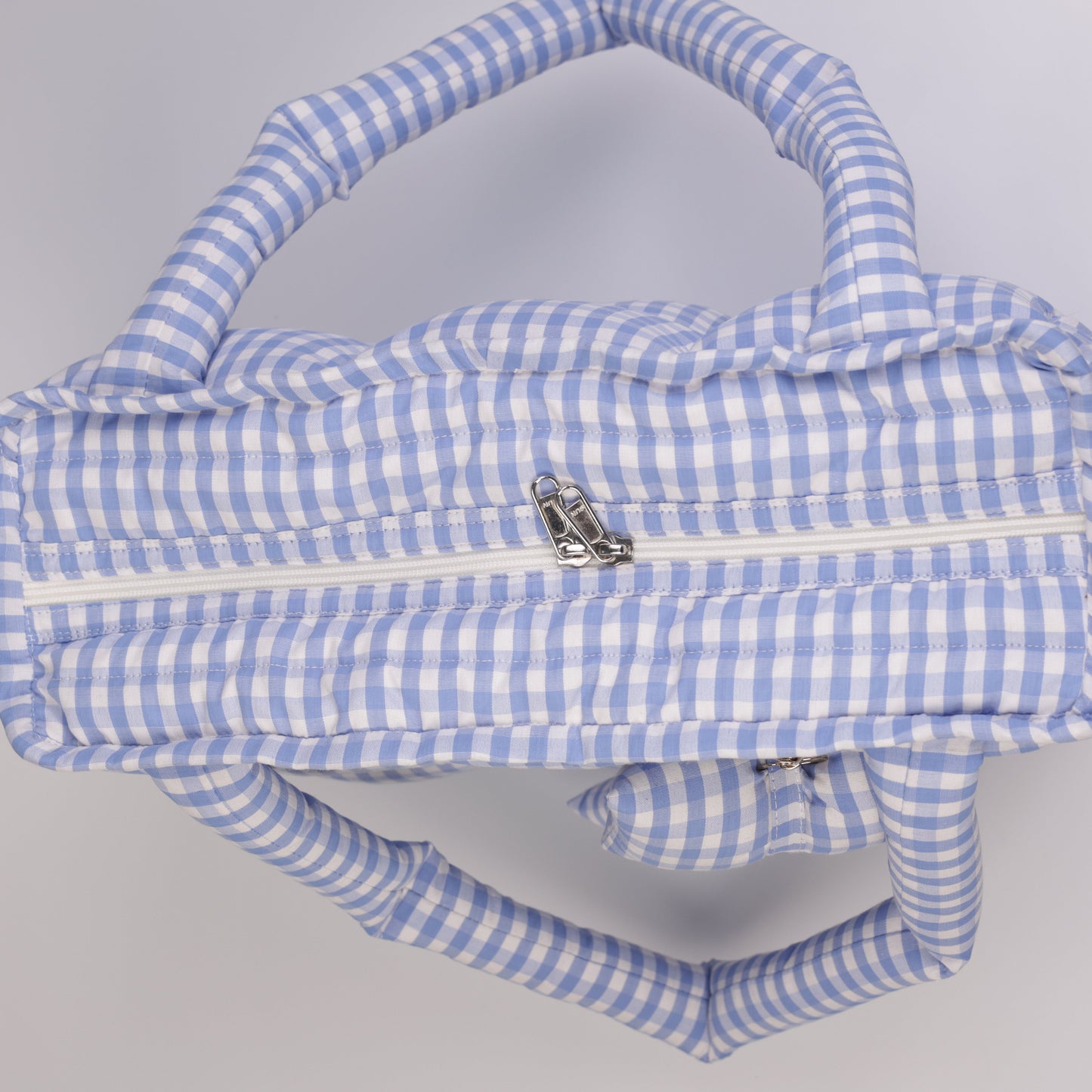 Blue Gingham Puffer Tote