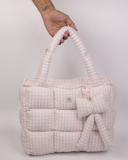 Pink Strip Puffer Tote