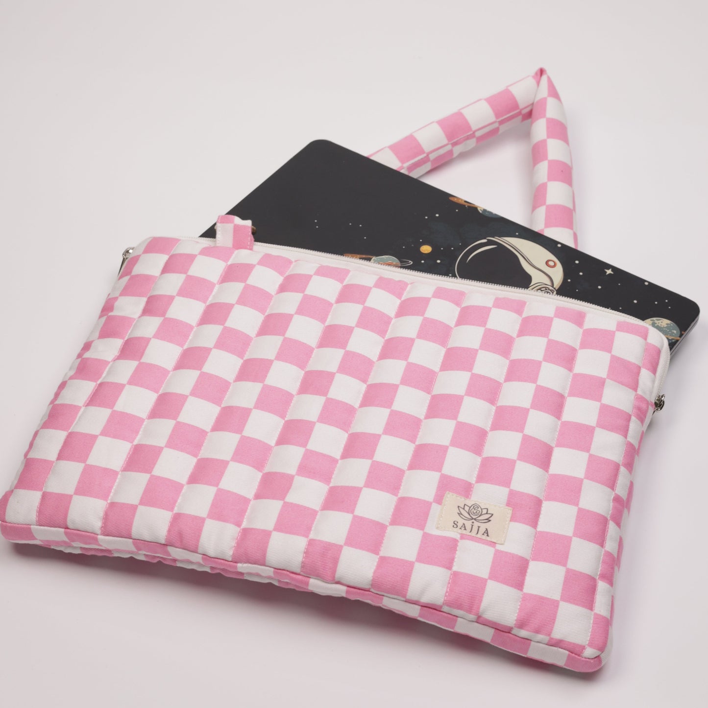 Blush Check Puffy Laptop Bag