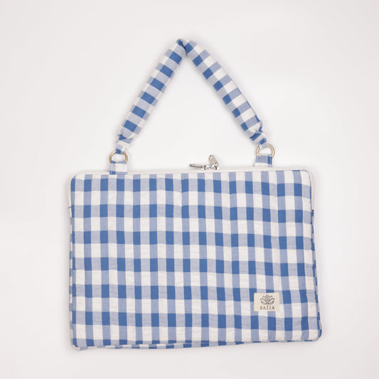 Blue Seersucker Check Puffy Laptop Bag