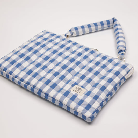Blue Seersucker Check Puffy Laptop Bag