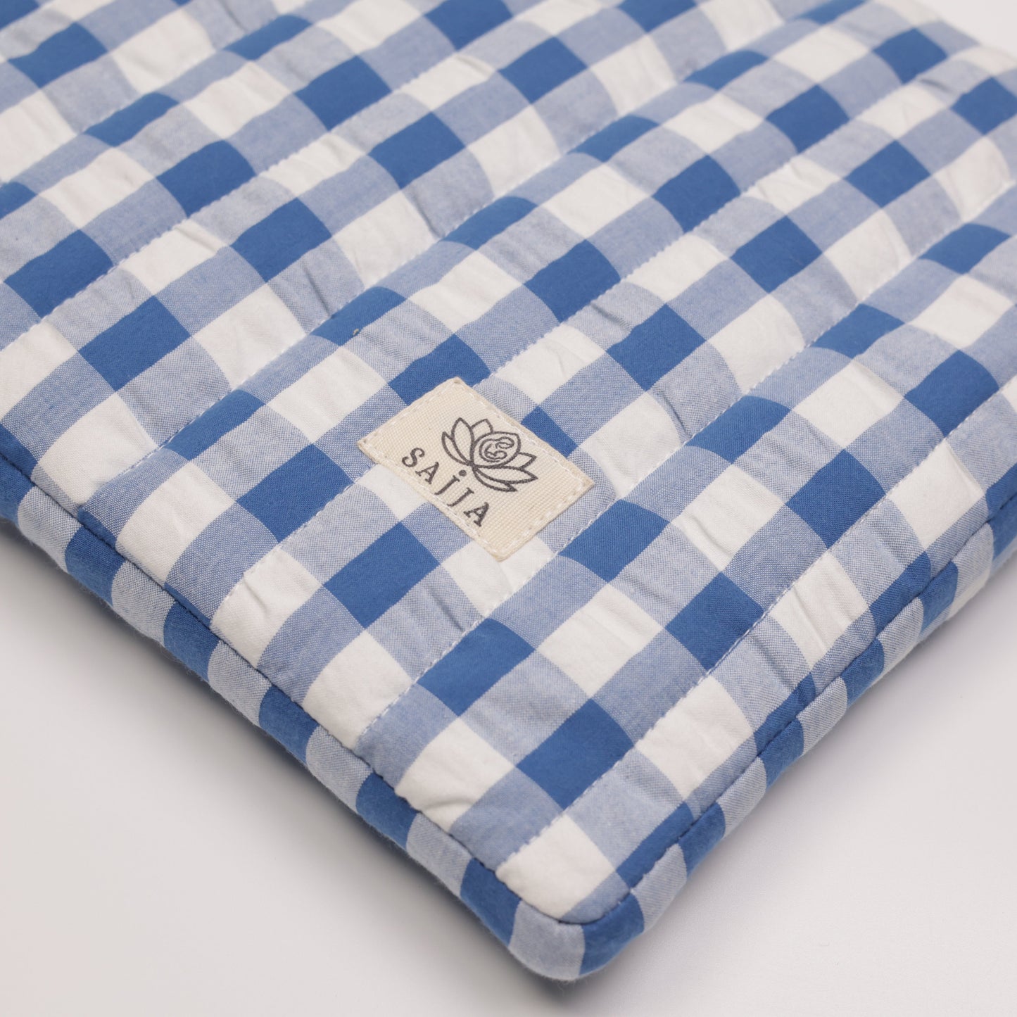 Blue Seersucker Check Puffy Laptop Bag