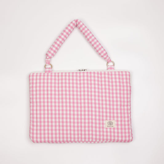 Blush Gingham Puffy Laptop Bag