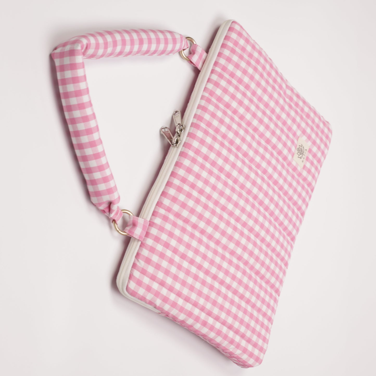Blush Gingham Puffy Laptop Bag