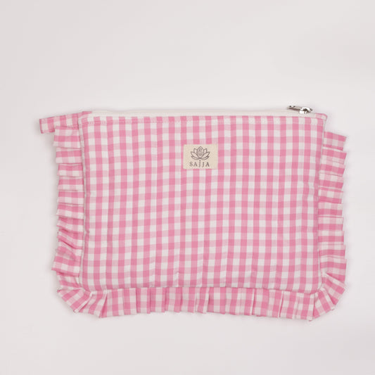 Blush Gingham Frill Pouch